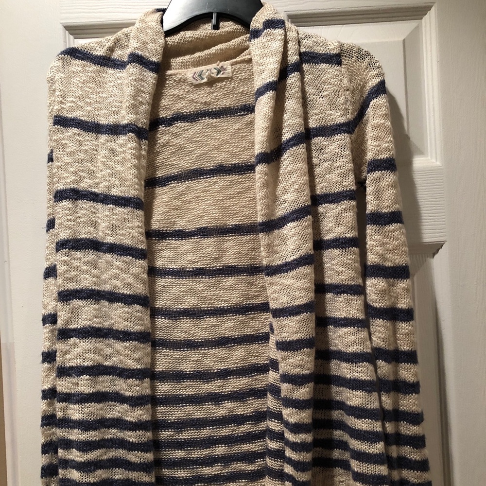 Cream and Navy Open Front Sweater